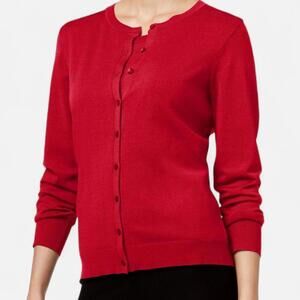 August Silk Cardigan Women’s XL Red Silk Blend Button Front Sweater